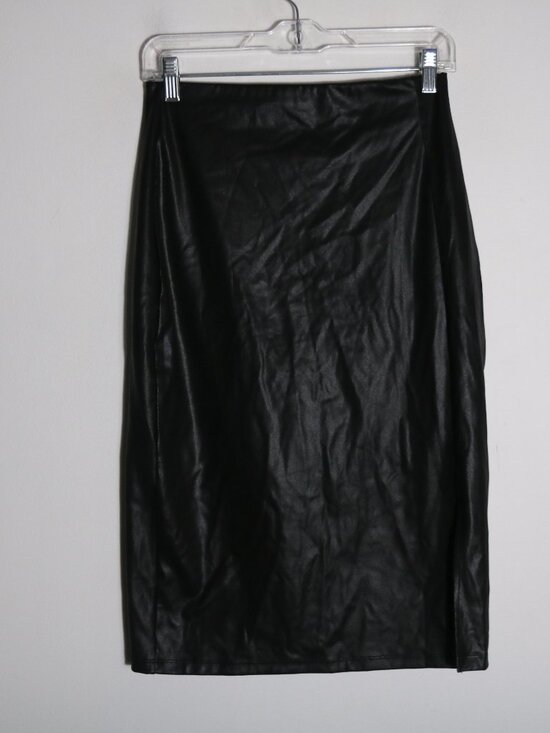 Popilush Shapewear Sculpting Faux Leather Front Slit Midi Skirt Womens Large - Picture 2 of 6